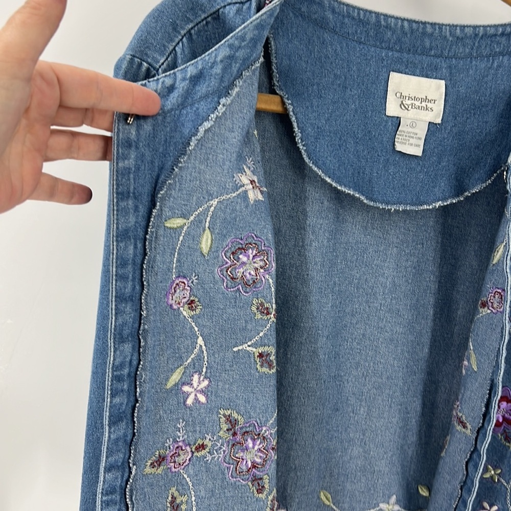 Christopher & Banks vintage 100% cotton lightweight embroidered cropped jacket L - Picture 4 of 13